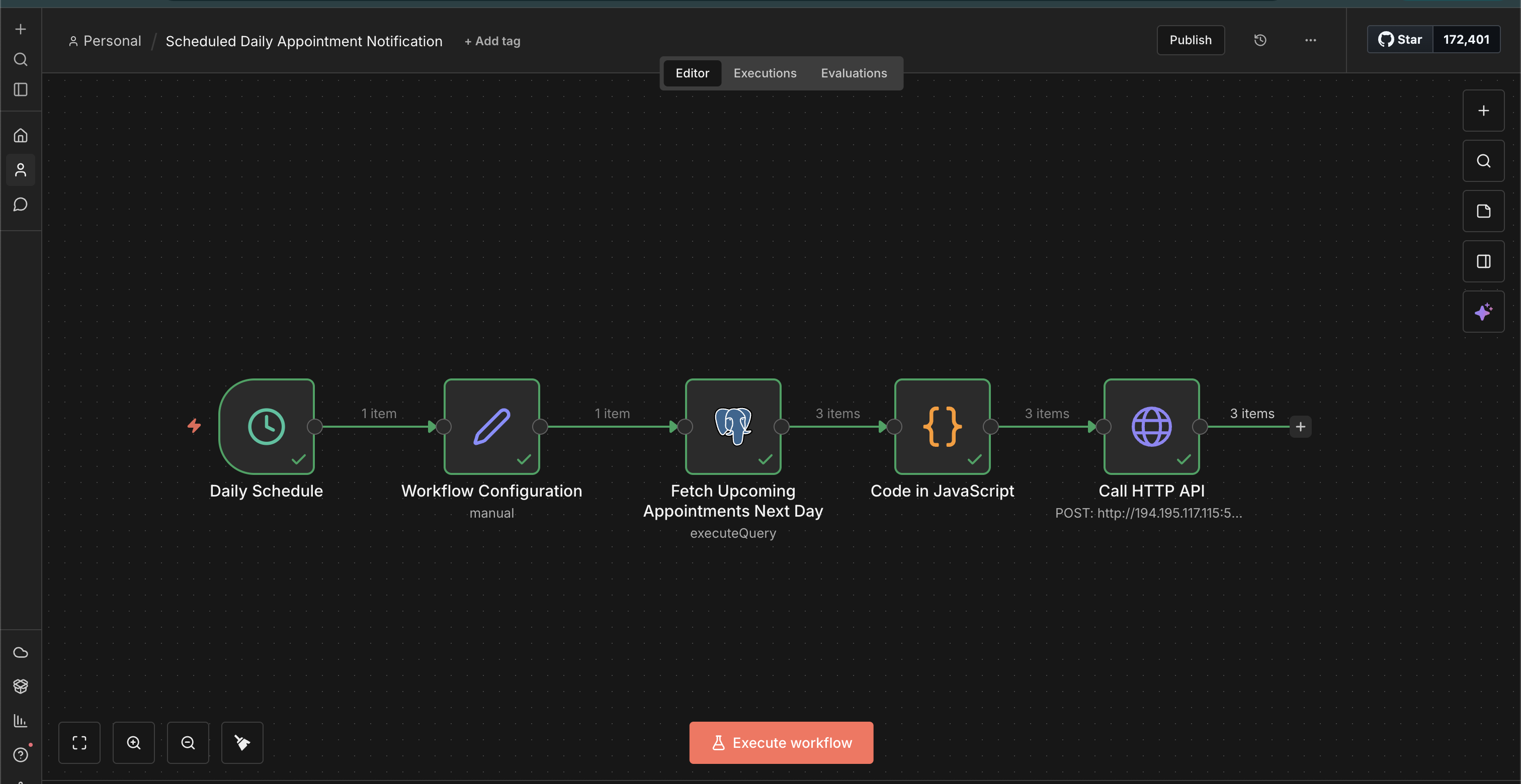 n8n workflow for automated daily appointment reminders